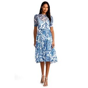 Jade by Johnny Was Mesh Tiered Dress Lined NWT Size Small Boho Blue White $225